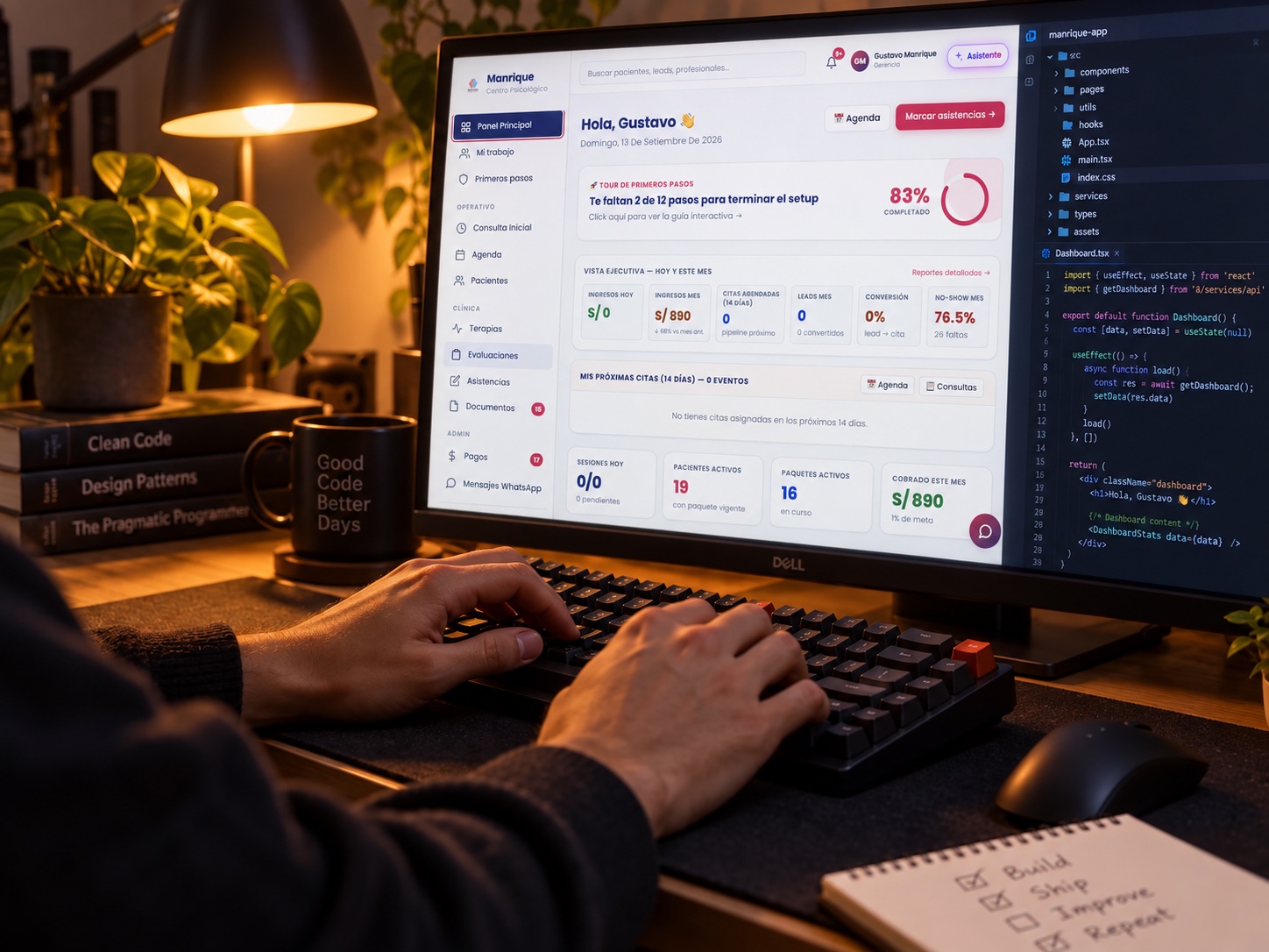 Sistema de Manrique y código de desarrollo en el monitor del programador