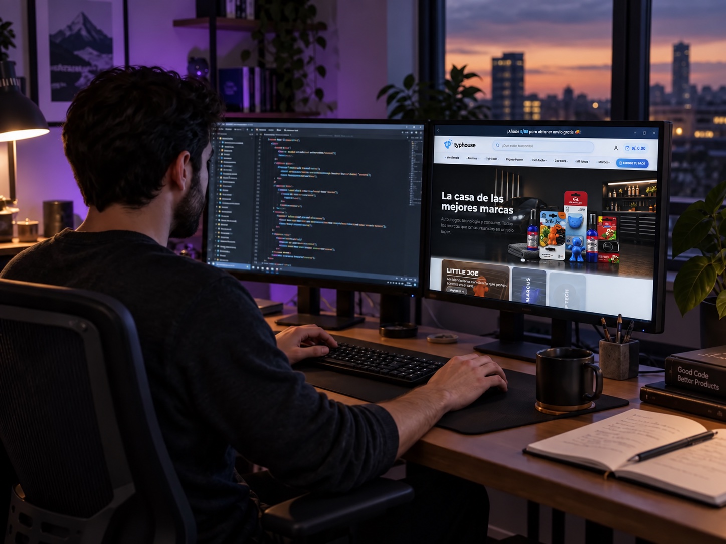 Desarrollo web de Typhouse en la pantalla del programador