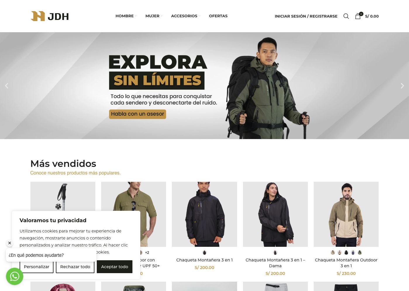 Captura real de la web de JDH Outdoor