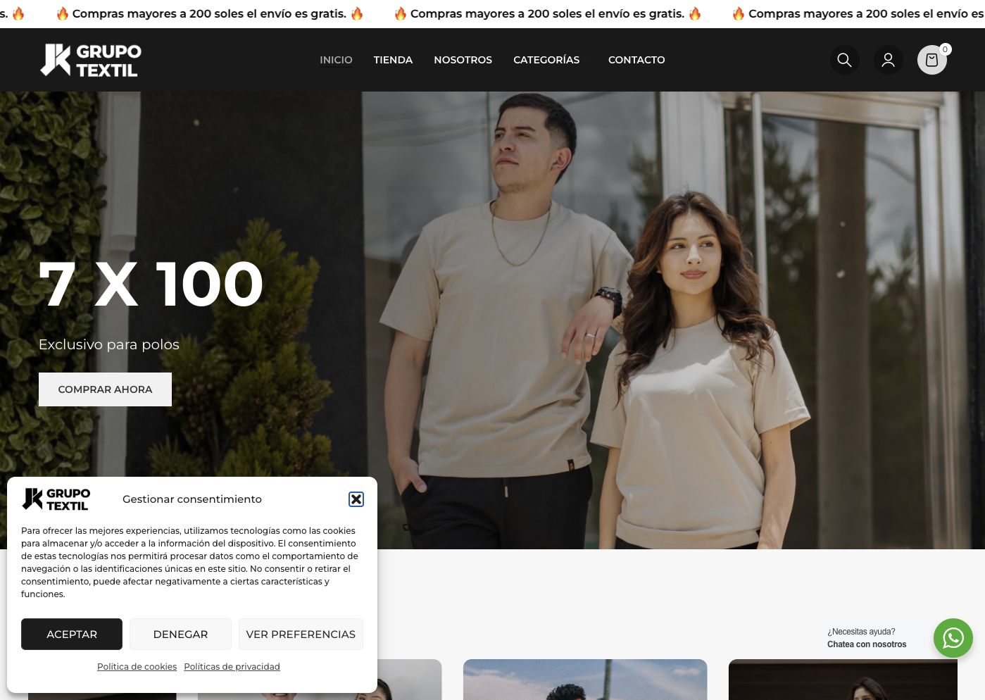 Captura real de la web de JK Grupo Textil