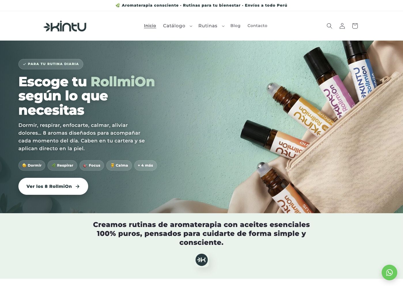 Captura real de la web de Kintu Oils