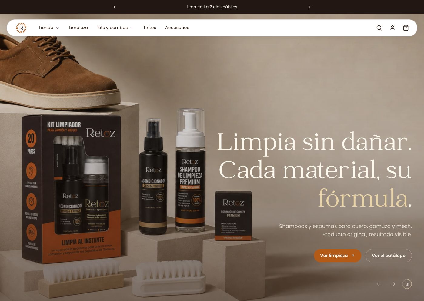 Captura real de la web de Retoz Perú