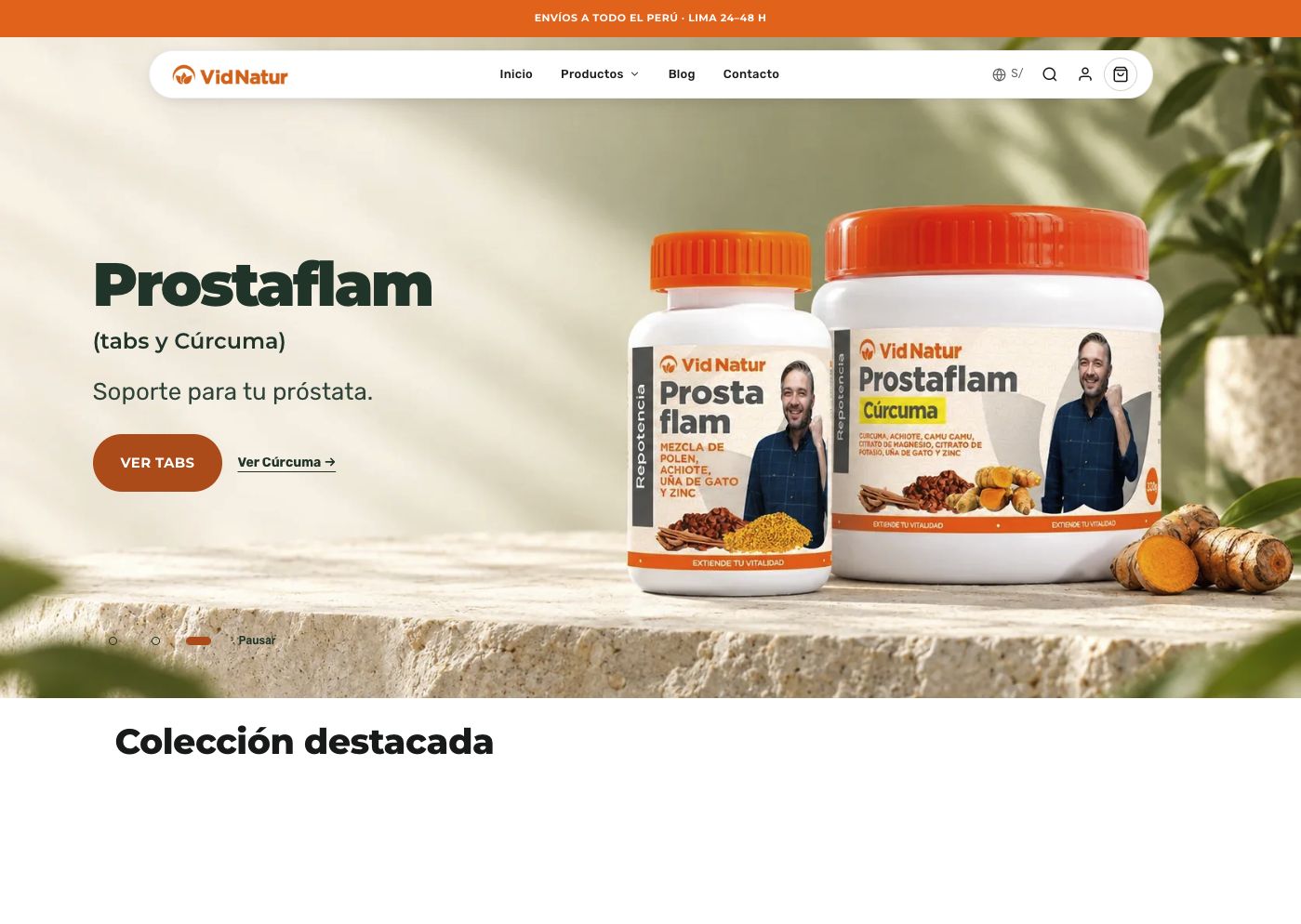 Captura real de la web de Vid Natur